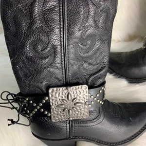 Handmade Womens Black Studded Leather Metal Buckle Removable Boot Band One Size thumbnail 5