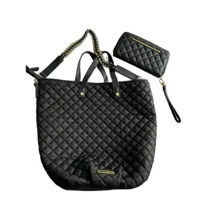 Steve Madden Black Quilted Tote & Wallet Set- note wear thumbnail 1