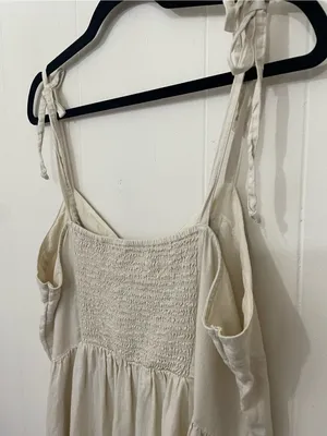 Aerie Linen Blend Tie Strap Dress Size XL Cream Babydoll Boho Beach Coastal thumbnail 7