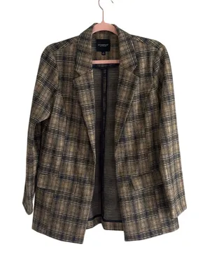 Liverpool Los Angeles Plaid Boyfriend Blazer Blue Beige Women’s Size S Classic thumbnail 1