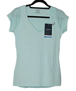 NEW Asics Athletic Tennis T-Shirt Womens Smoke Blue Motion Dry Short Sleeve Sz M thumbnail 1