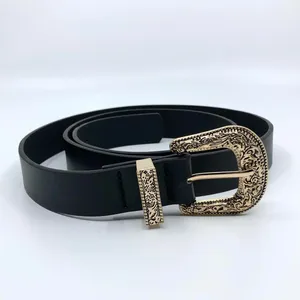 Y2K Coastal Cowgirl Black Gold Ornate Buckle Belt, 36–43.5 Inches, X7GA1136 thumbnail 3