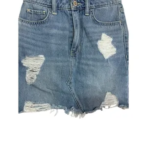 Hollister Ultra‎ High-Rise Distressed Denim Skirt Frayed Hem Light Wash Sz 1 thumbnail 4