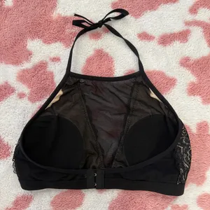 Black Padded Lace Halter Bralette – Sheer Mesh Plunge Top | Size S | Sexy Chic Essential thumbnail 4