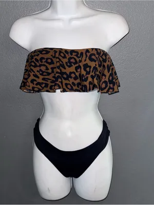 Women’s Cheetah Print Bandeau Bikini Top & Becca Black Bikini Bottoms medium thumbnail 3