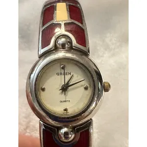 Gruen‎ Quartz Bangle Watch Red and Silver Tone Stylish Womens Jewelry thumbnail 3