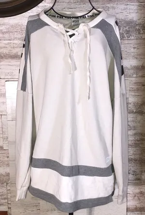 Victoria’s Secret pink off white Jersey style sweatshirt oversized size small​​​ thumbnail 1