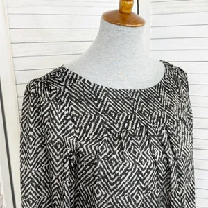 Ann‎ Taylor Loft Printed Pullover Blouse Cream Black Medium Long Sleeve thumbnail 5