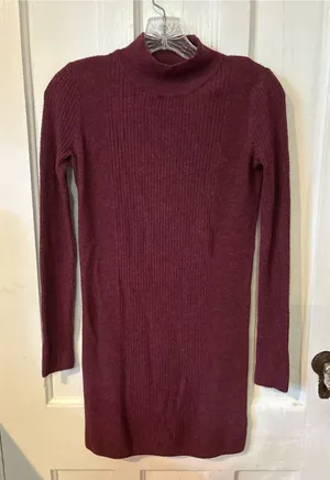 American Eagle Outfitters Ribbed Turtleneck Sweater Dress - Wine thumbnail 1