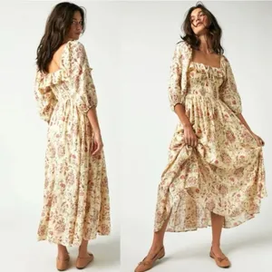 Free People Dainty Ethereal Cottage Oasis Floral Midi Dress Ivory Medium thumbnail 14