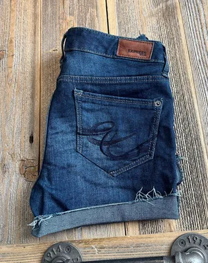 Express Jean shorts size 0 Low Rise Cut off Cuffed Denim Blue Womens Summer thumbnail 4