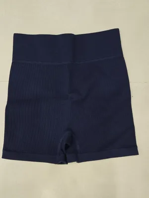 New Ribbed One-Shoulder Crop Top & High-Waist Shorts Set - Navy Size S thumbnail 3