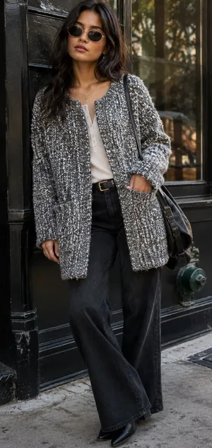 Joie Bouclé Wool Blend Long Cardigan Coat Gray White Size Small thumbnail 1