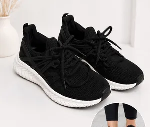 Womens Sneakers Size 8 Black Lace Up Walking Running White Sole cute fashion thumbnail 1