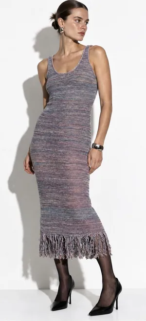 Future Collective Alani Noelle Multicolor Knit Fringe Hem Boho Dress Size Small thumbnail 1