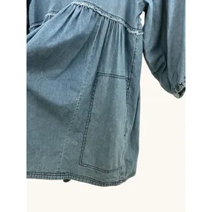 Free‎ People Denim Babydoll Mini Dress Blue Long Sleeve Pockets XS thumbnail 8