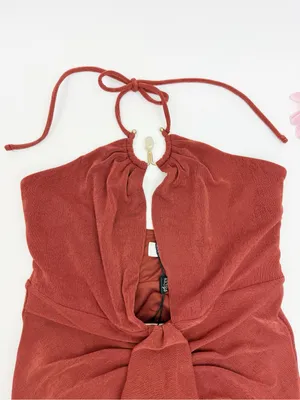 Oh Polly Margot Hardware Detail Cut-Out Halterneck Maxi Dress Auburn Brown thumbnail 7