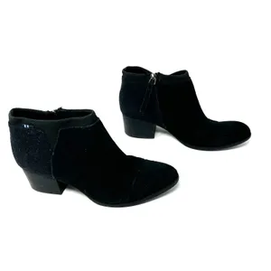 Toms Size 6.5 Boots Black 2"‎ Heel Side Zip Pointed Toe Leather Suede Workwear thumbnail 3
