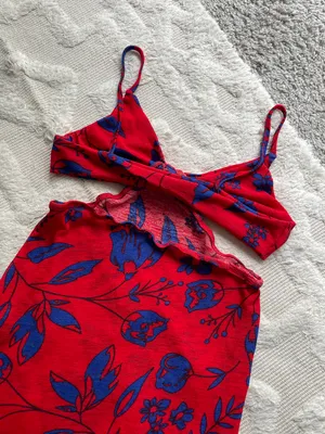 SheIn Red and blue flower side cut out spaghetti strap mini Bodycon fitted Sun dress thumbnail 6