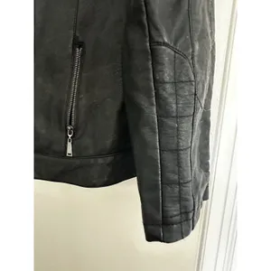 Odyn Women's Black Vegan Leather Moto Jacket. Quilted. Metal Accents. Zipper thumbnail 9