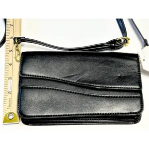 Time and Tru Eden Flap Wallet Crossbody Bag Black Faux Leather Clutch Purse NWT thumbnail 10