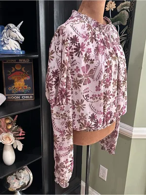 Free People Clarissa Printed Top – Lilac Grey Combo – Size Medium thumbnail 11