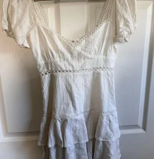 Showpo White Lace Trim Peasant Dress thumbnail 1