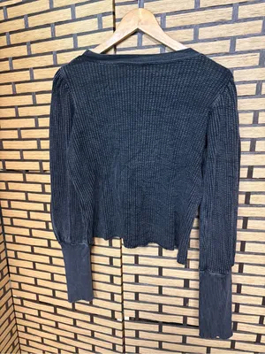 Free People One Black waffle knit long sleeve top size xl thumbnail 2