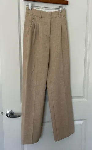 Aritzia Wilfred xsmall 00 tan beige straight leg high waisted tailored trousers thumbnail 1