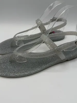 Stuart Weitzman Sallie Jelly Sandals 9 Silver Glitter T Strap Clear NWOB thumbnail 3