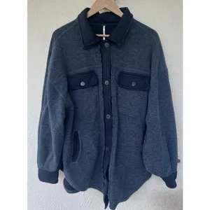 Free People Button Down Jacket Ruby Fleece Shacket Gray Lounge Cozy Oversized M thumbnail 2