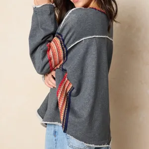 Natural Life Charcoal Tribal Trim Boho Sweatshirt Oversized Size S/M thumbnail 4