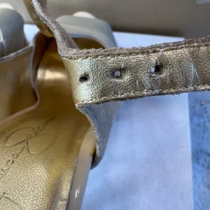 Jessica Simpson‎ Tan Gold Suede Patent Platform T-Strap Peep Toe Heels 7.5B thumbnail 7