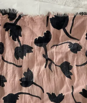 LOFT Pink/ Mauve with Black Floral Print Oblong Scarf thumbnail 1