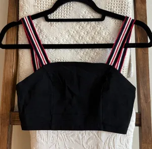 NWOT Urban Outfitters Black Cropped Top with Black, White & Red Striped Straps thumbnail 1