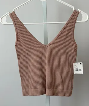 Free People Ribbed Boho Clean Minimalist Cropped Cami Tank XS/S Almond thumbnail 1