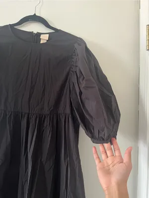 H&M Black Puff Sleeve Tiered Midi Dress Small Modest Romantic Cottagecore thumbnail 3