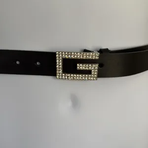 GUESS Elegant Black LEATHER Belt with Rhinestone Buckle Sz: M thumbnail 2