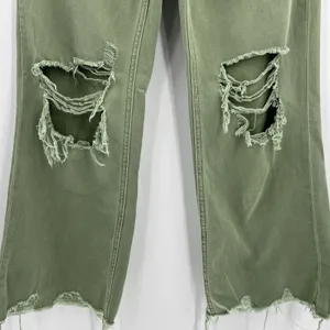 BAYEAS Wide Leg Jeans Green Denim High‎ Rise Raw Hem Distressed Women’s Size 24 thumbnail 3