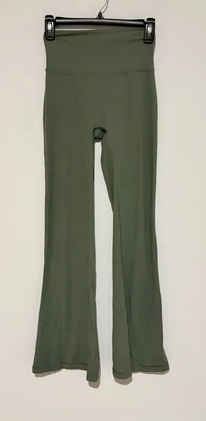 Pink Lily High Waisted Wide Leg Flare Leggings Olive Green medium thumbnail 1