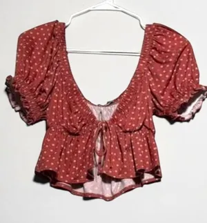 Urban Outfitters Red Floral Peplum Tie-Front Top Size Small thumbnail 1