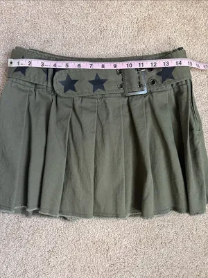 Hot Topic Social Collision Olive Green Grommet Pleated Low Rise Mini Skirt thumbnail 4