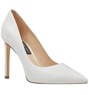 NWT Nine West Womens Tatiana Stiletto Pointy Toe Dress Pumps White Leather 8M thumbnail 1