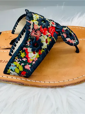Jack Rogers Jacks Flat Sandal Multicolor Floral Trim leather boho western Indy thumbnail 8
