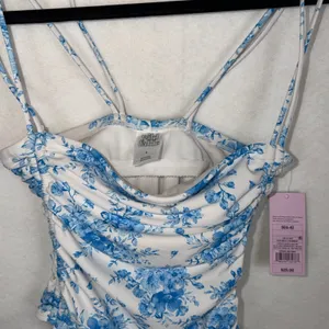 Wild Fable Floral One Piece Swimsuit Women S Blue White Ruched Toile Coquette thumbnail 2