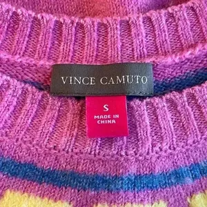 Vince Camuto Pink Fair Isle‎ Sweater Small Classic Oversized Stretch Ski Snow thumbnail 6
