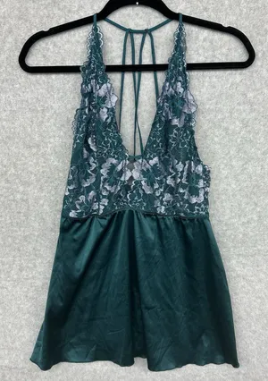 Auden Plunge Babydoll Nightie Satin Lace Strappy Back Nightie Women’s L Teal thumbnail 1