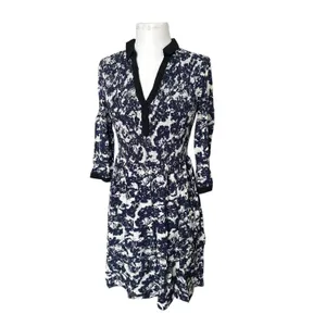 Anthropologie Edme & Esyllte Sketchbook Shirt Dress Blue White Smocked size 6 thumbnail 2
