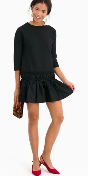 English Factory Drop Waist Mixed Media Dress‎ Medium Black Smocked Shift thumbnail 1