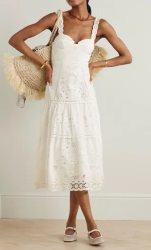 FARM Rio Midi Dress XL White Richelieu Broderie Anglaise Sundress Bustier Corset thumbnail 1